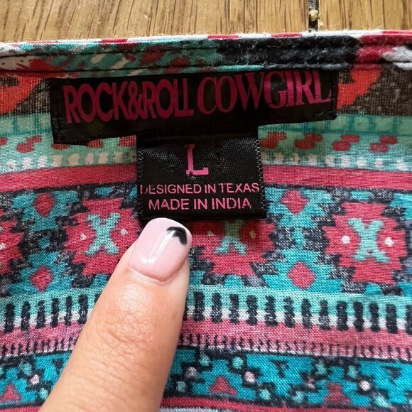 Rock & Roll Cowgirl Size Large Aztec Print Boho Short Duster Western Fringe - Picture 8 of 13